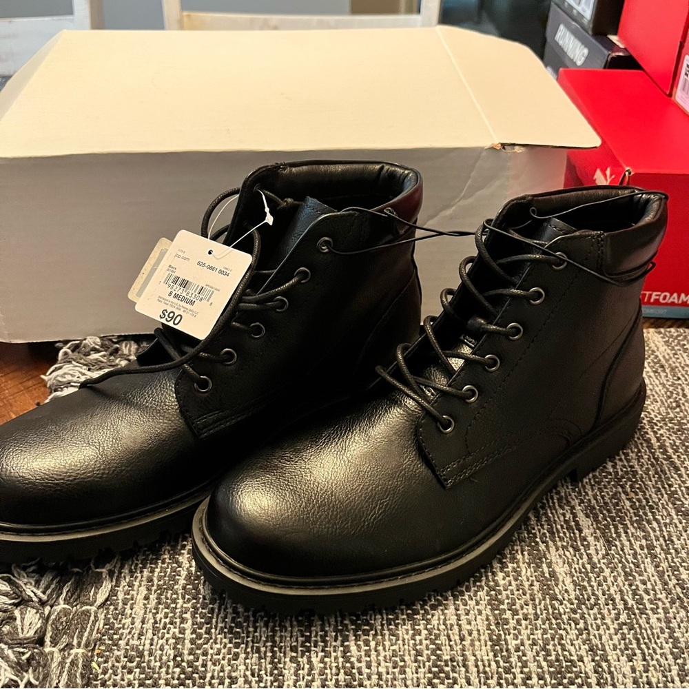 Mens Mutual Weave Freeport Lace Up Boots Black Leather Men's Boots size 8 new